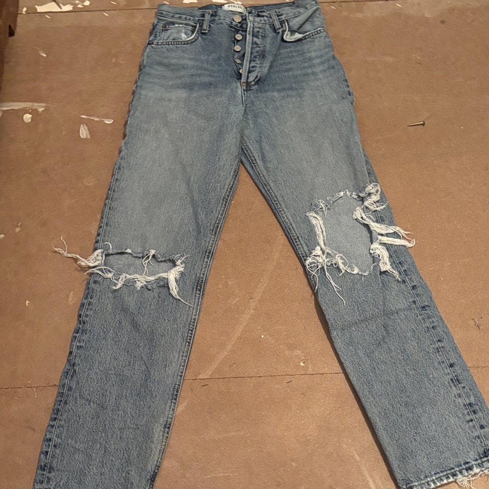Agolde los angles High-Rise Distressed Button-Fly Blue Jeans